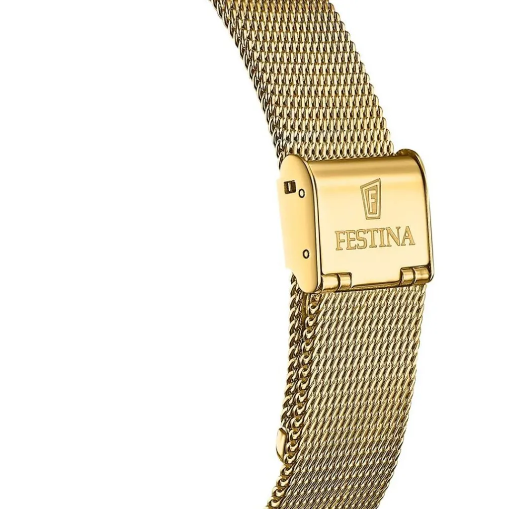 FESTINA SWISS MADE Montre 39 Argenté cadran doré fond argenté bracelet acier doré Hot
