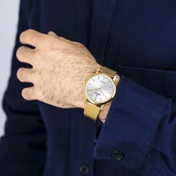 FESTINA SWISS MADE Montre 39 Argenté cadran doré fond argenté bracelet acier doré Hot