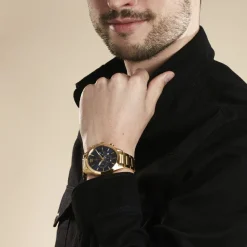 FESTINA Montre Timeless Chronograph Bleu cadran doré fond bleu bracelet acier doré Hot