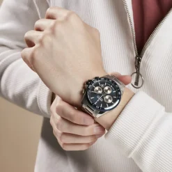 FESTINA Montre Timeless Chronograph Bleu cadran argenté fond bleu bracelet acier argenté Clearance