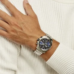 FESTINA Montre Timeless Chronograph Bleu cadran argenté fond bleu bracelet acier argenté Outlet