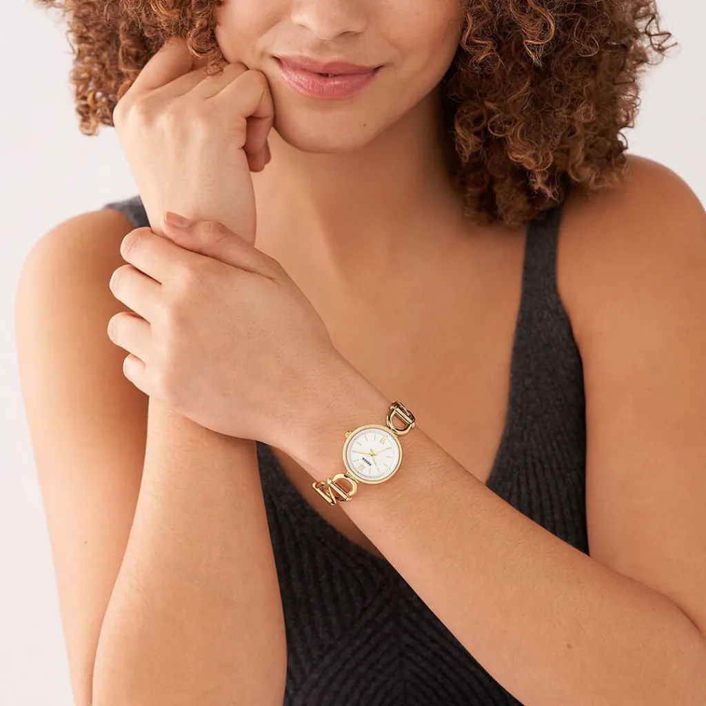 FOSSIL Montre Carlie Blanc cadran doré fond blanc bracelet acier doré Best