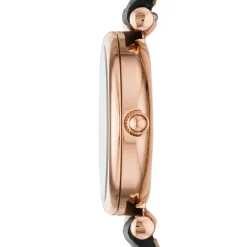 FOSSIL Montre Carlie Mini Nacre Noire cadran doré rose fond noir bracelet cuir noir Outlet