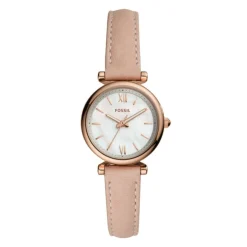 FOSSIL Montre Carlie Mini Nacre cadran doré rose fond nacre bracelet cuir doré rose Discount