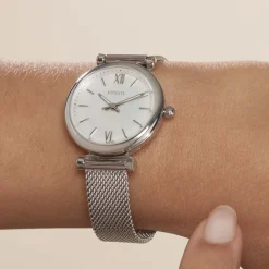 FOSSIL Montre Carlie Mini Nacre cadran argenté fond nacre bracelet acier argenté Hot