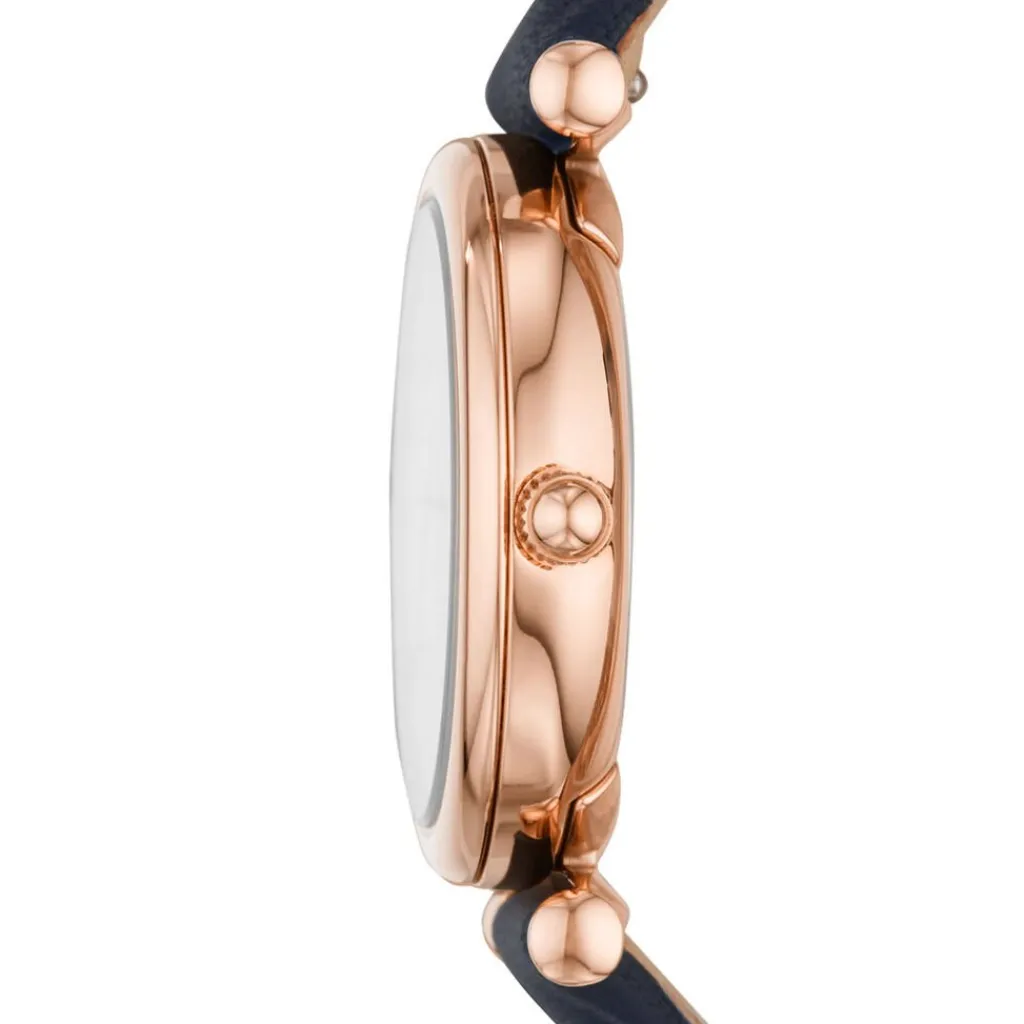 FOSSIL Montre Carlie Nacre cadran doré rose fond nacre bracelet cuir bleu Outlet