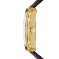 FOSSIL Montre Carraway Argenté cadran doré fond argenté bracelet cuir marron Best