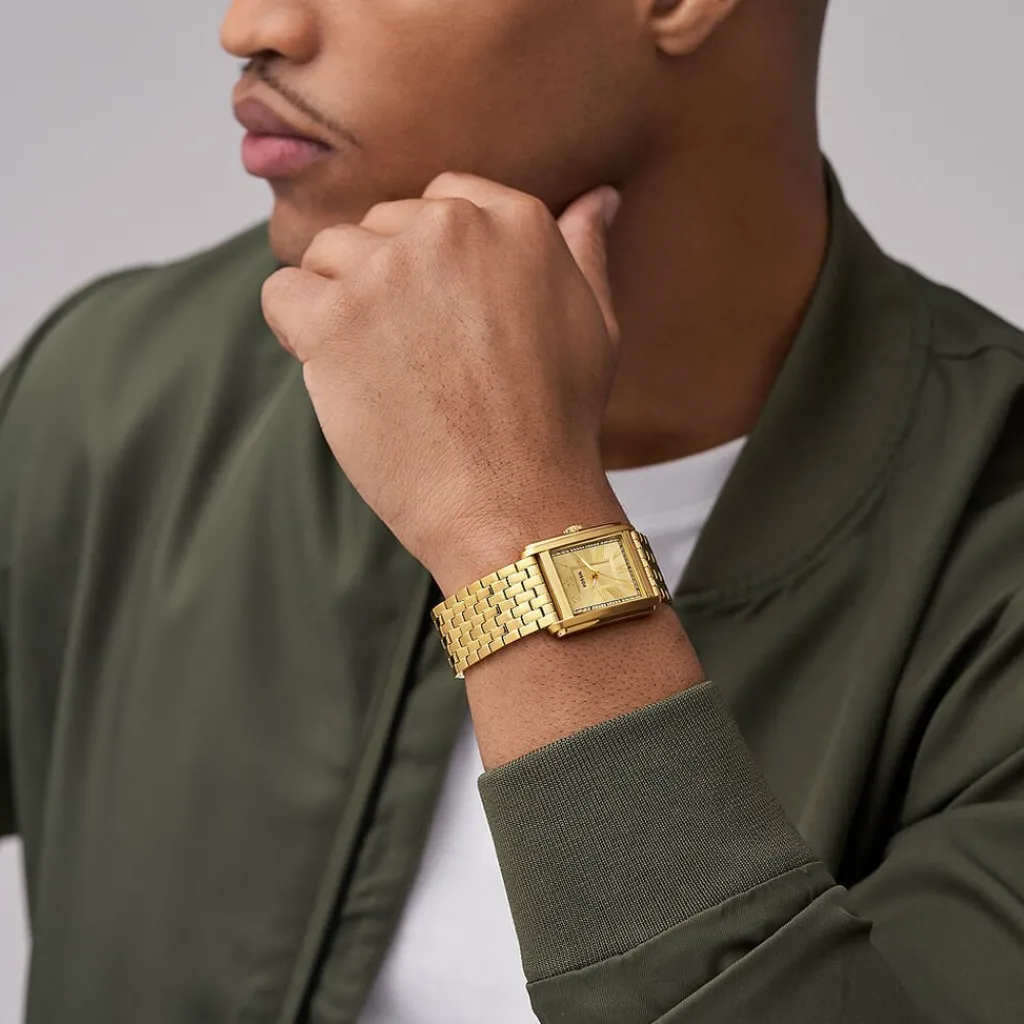 FOSSIL Montre Carraway Doré cadran doré fond doré bracelet acier doré Best