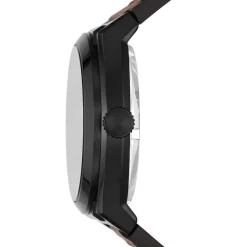 FOSSIL Montre Everett Noir cadran noir fond noir bracelet cuir marron Hot