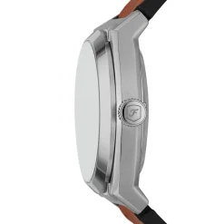 FOSSIL Montre Everett Vert cadran argenté fond vert bracelet cuir de vache marron Clearance