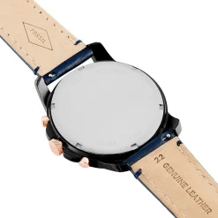 FOSSIL Montre Grant 2 Tons cadran noir fond noir bracelet cuir bleu Online