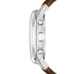 FOSSIL Montre Grant Beige cadran argenté fond beige bracelet cuir brun Clearance