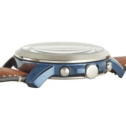 FOSSIL Montre Grant Bleu cadran argenté fond bleu bracelet cuir marron Online