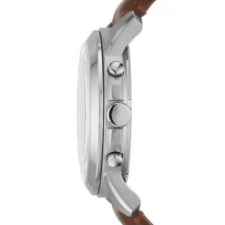 FOSSIL Montre Grant Noir cadran argenté fond noir bracelet cuir brun Clearance