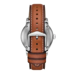 FOSSIL Montre Heritage Bleu cadran argenté fond bleu bracelet cuir de vache marron Online