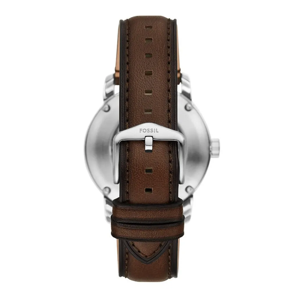 FOSSIL Montre Heritage Crème cadran argenté fond cr&egrave;me bracelet cuir de vache marron Hot