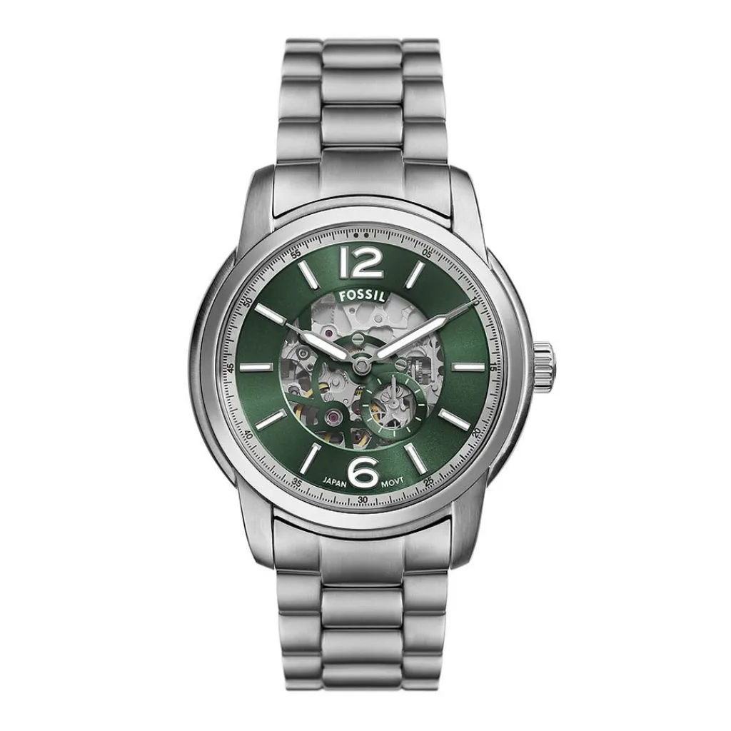 FOSSIL Montre Heritage Vert cadran argenté fond vert bracelet acier argenté Discount
