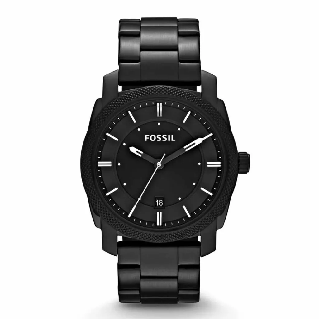 FOSSIL Montre Machine Noir cadran noir fond noir bracelet acier noir