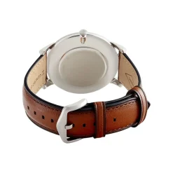 FOSSIL Montre Minimalist Bleu cadran argenté fond bleu bracelet cuir brun Hot