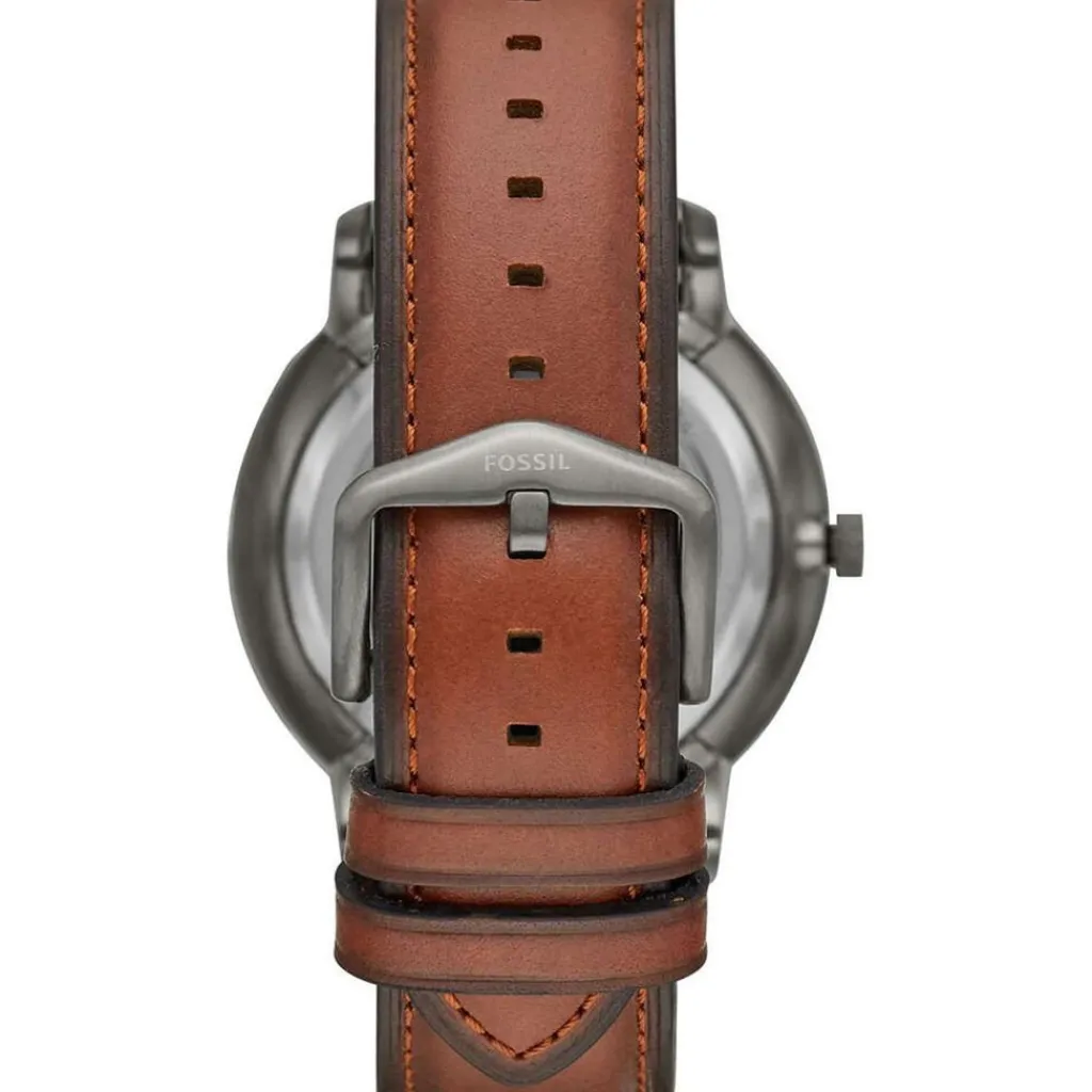 FOSSIL Montre Neutra 2 Tons cadran gris fond noir bracelet cuir marron Discount