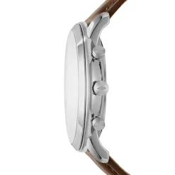 FOSSIL Montre Neutra Chrono Beige cadran argenté fond beige bracelet cuir brun Discount