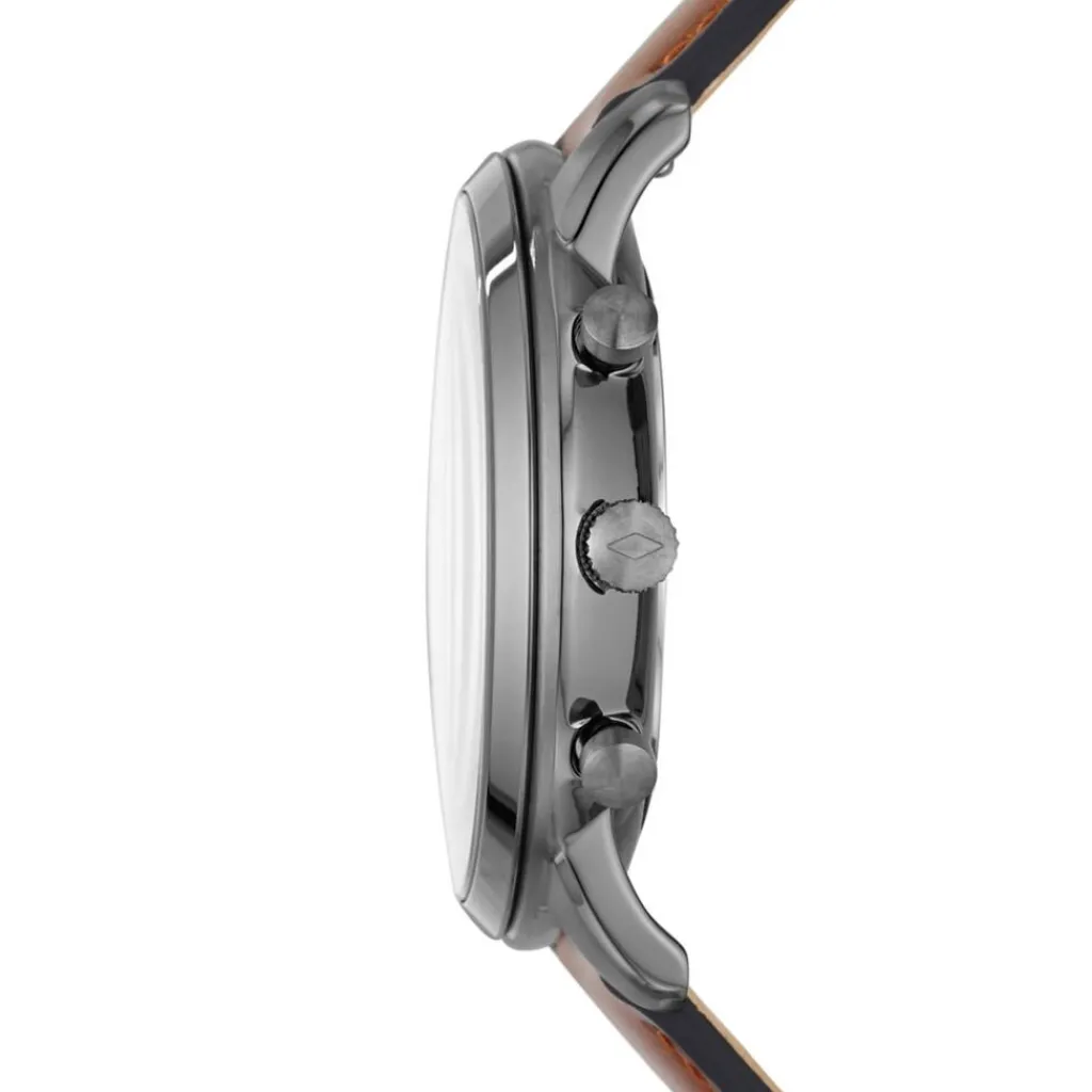 FOSSIL Montre Neutra Chrono Gris cadran gris fond gris bracelet cuir marron Discount