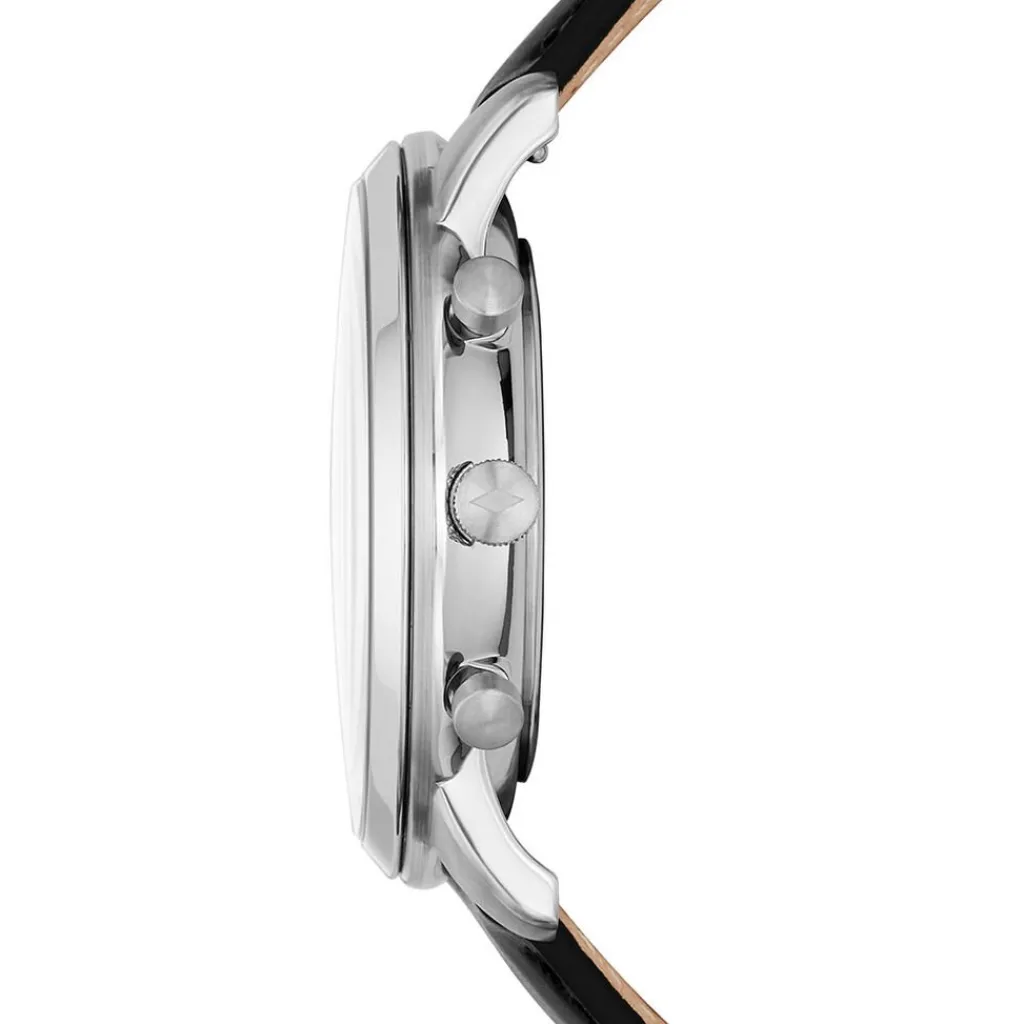 FOSSIL Montre Neutra Chrono Noir cadran argenté fond noir bracelet cuir noir Hot