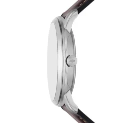 FOSSIL Montre Neutra Minimalist Argenté cadran argenté fond argenté bracelet cuir marron Outlet