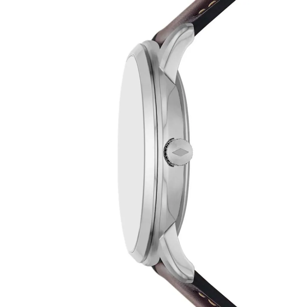 FOSSIL Montre Neutra Minimalist Argenté cadran argenté fond argenté bracelet cuir marron Outlet