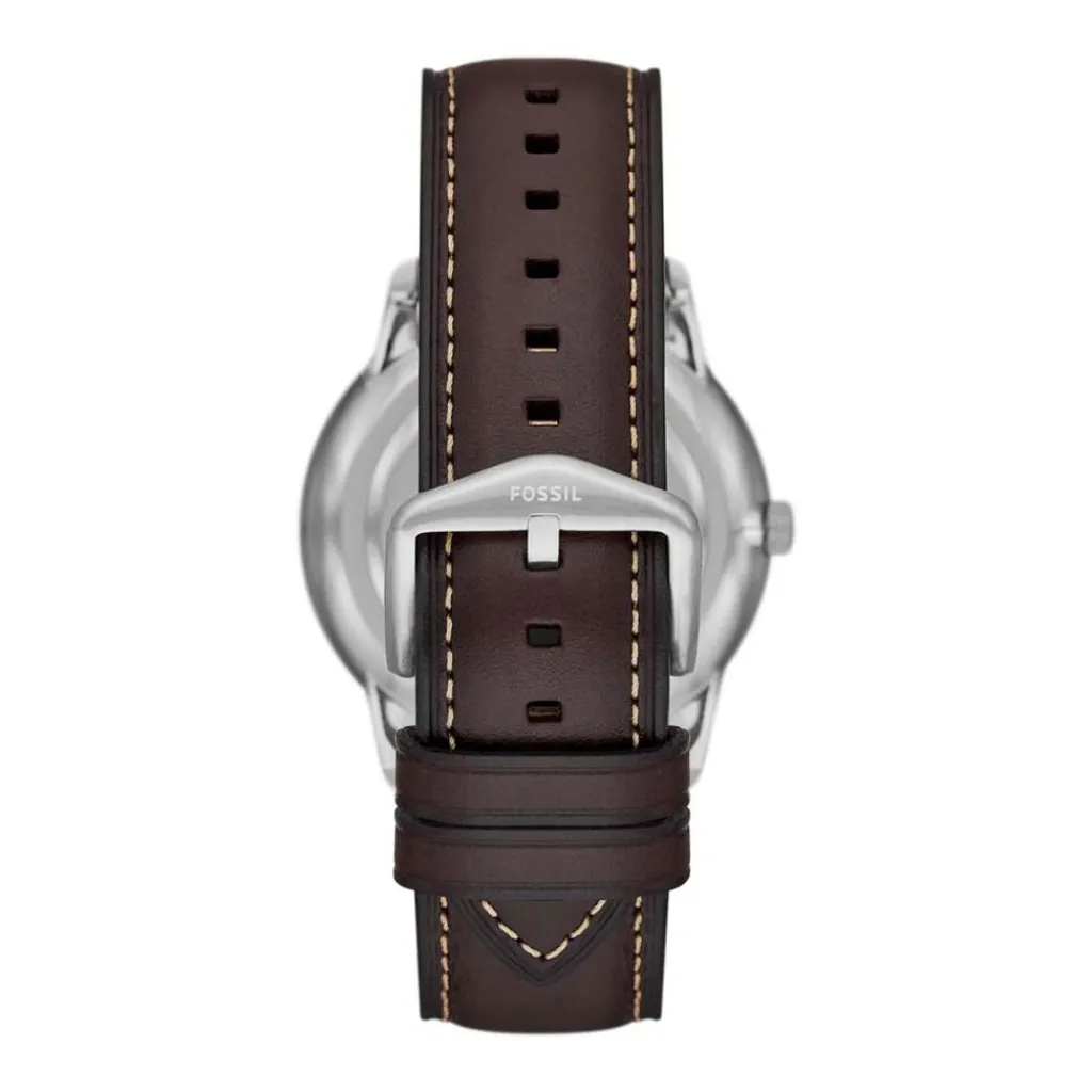 FOSSIL Montre Neutra Minimalist Argenté cadran argenté fond argenté bracelet cuir marron Outlet