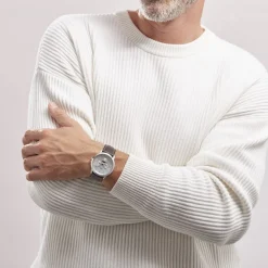 FOSSIL Montre Neutra Minimalist Argenté cadran argenté fond argenté bracelet cuir marron Outlet