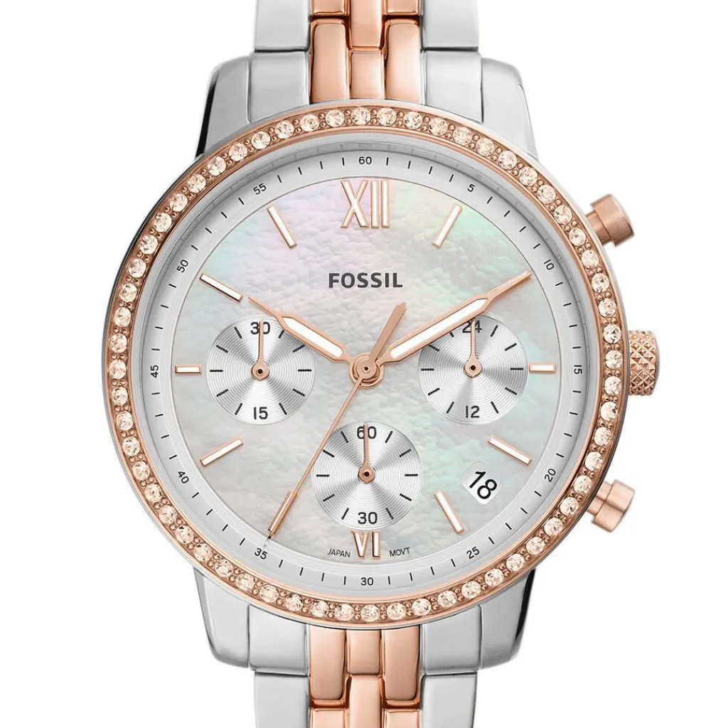 FOSSIL Montre Neutra Nacre cadran argenté fond nacre bracelet acier bicolore Outlet