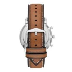 FOSSIL Montre Neutra Vert cadran argenté fond vert bracelet cuir marron New