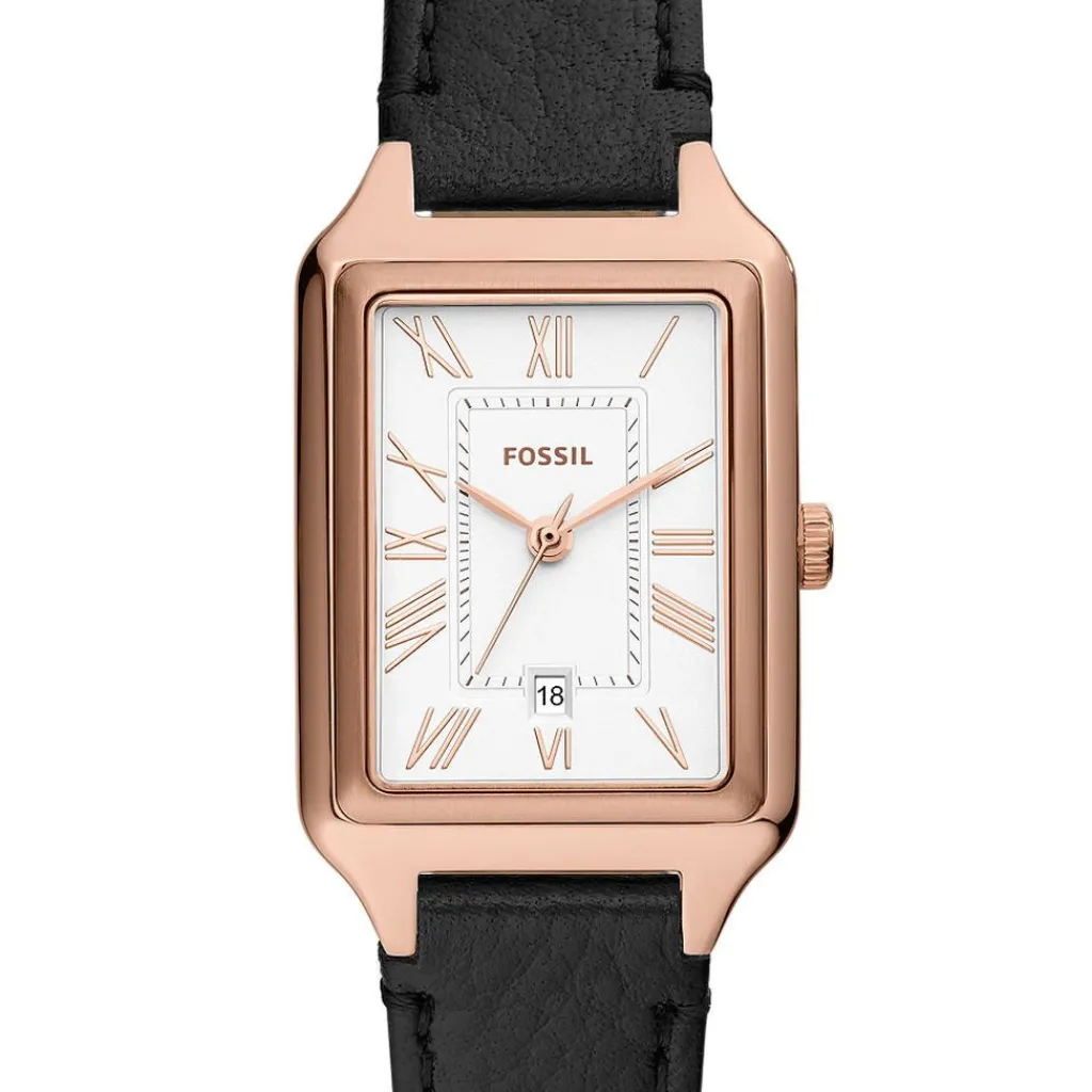 FOSSIL Montre Raquel Blanc cadran rose fond blanc bracelet cuir noir Discount