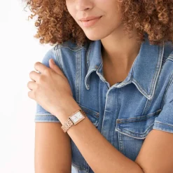 FOSSIL Montre Raquel Blanc cadran rose fond blanc bracelet acier rose Outlet