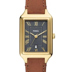 FOSSIL Montre Raquel Gris cadran doré fond gris bracelet cuir marron Sale