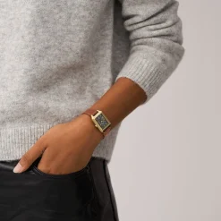 FOSSIL Montre Raquel Gris cadran doré fond gris bracelet cuir marron Sale