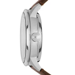 FOSSIL Montre Townsman Bleu cadran argenté fond bleu bracelet cuir brun