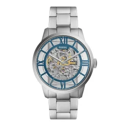 FOSSIL Montre Townsman Bleu cadran argenté fond bleu bracelet acier argenté