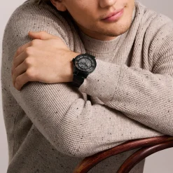 FOSSIL Montre Townsman Blanc cadran noir fond blanc bracelet acier noir