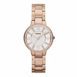 FOSSIL Montre Virginia Argent cadran doré rose fond argenté bracelet acier doré rose Best