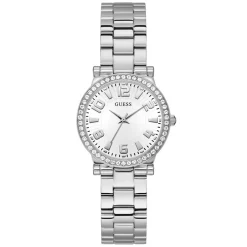 GUESS Montre Fawn Blanc cadran argenté fond blanc bracelet acier argenté Online