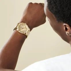 GUESS Montre Frontier Jaune cadran doré fond doré bracelet acier doré Hot