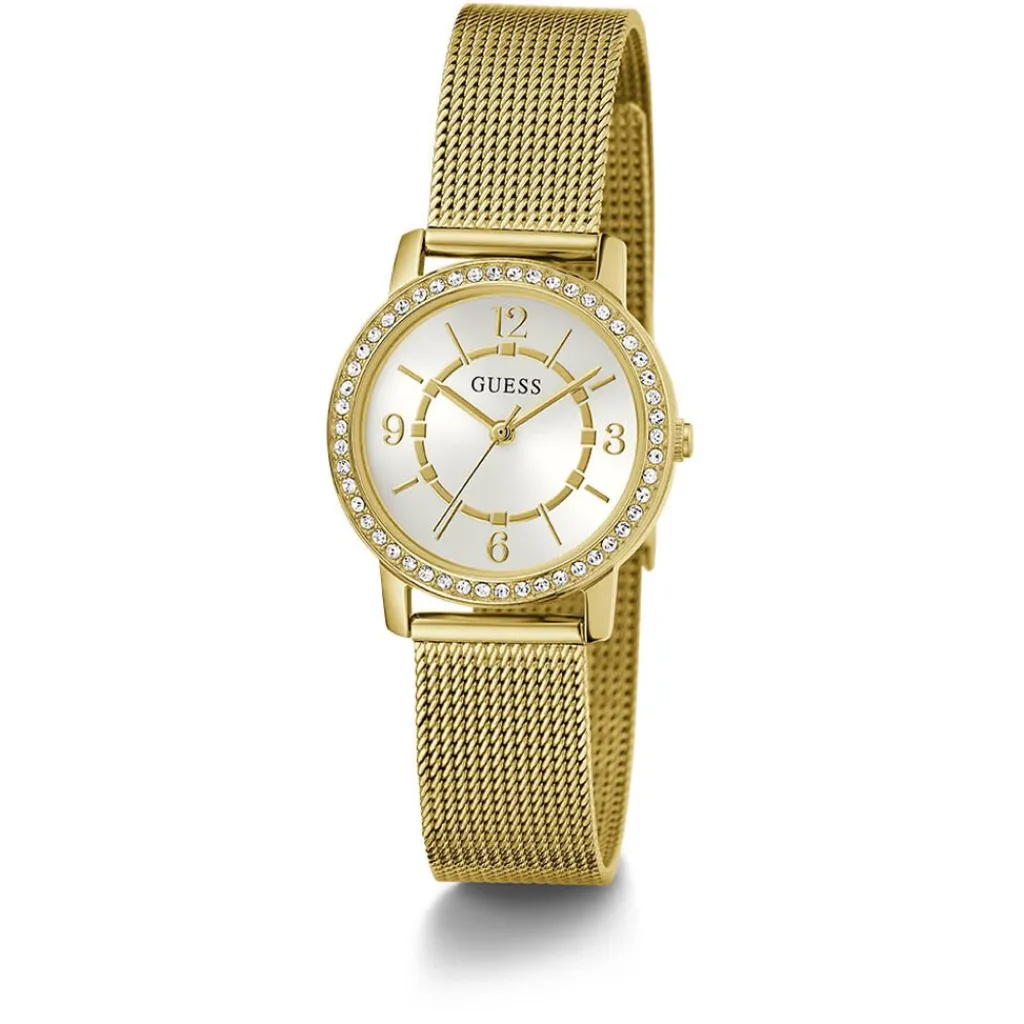 GUESS Montre Melody Blanc cadran doré fond blanc bracelet acier doré Clearance