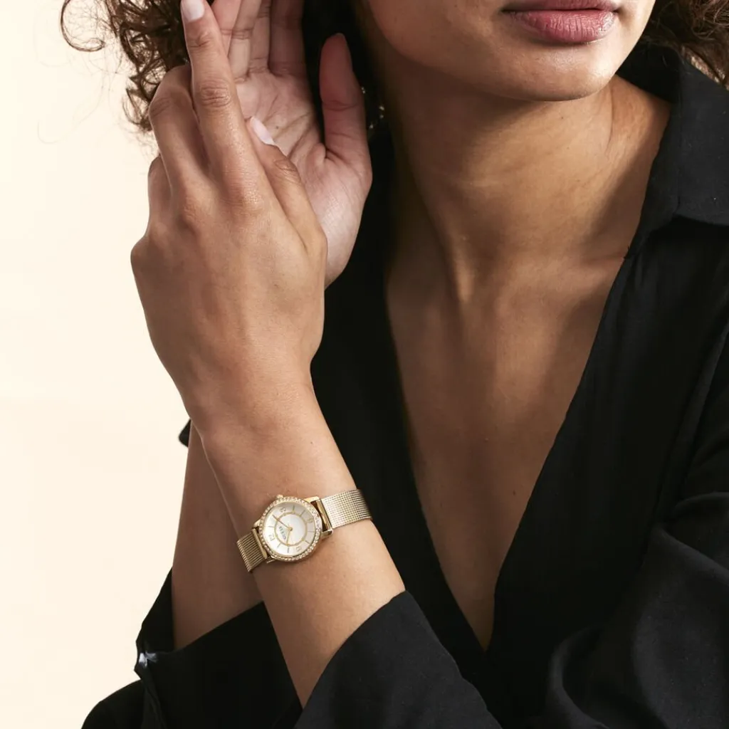 GUESS Montre Melody Blanc cadran doré fond blanc bracelet acier doré Clearance