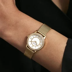 GUESS Montre Melody Blanc cadran doré fond blanc bracelet acier doré Clearance