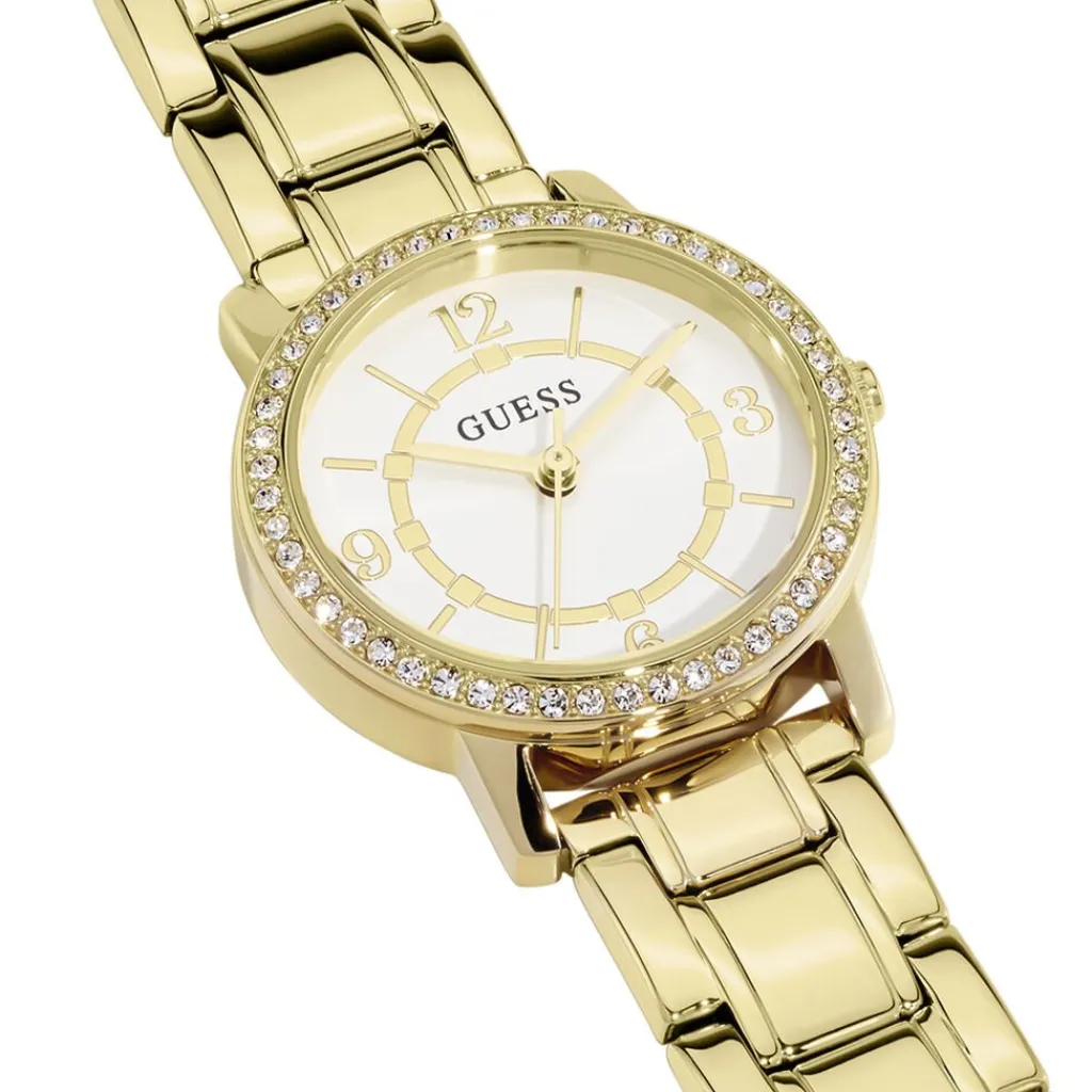GUESS Montre Melody Blanc cadran doré fond blanc bracelet acier doré Hot