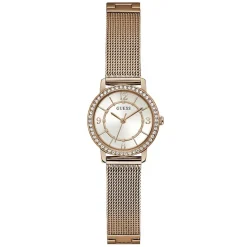 GUESS Montre Melody Blanc cadran doré fond blanc bracelet acier rose Sale
