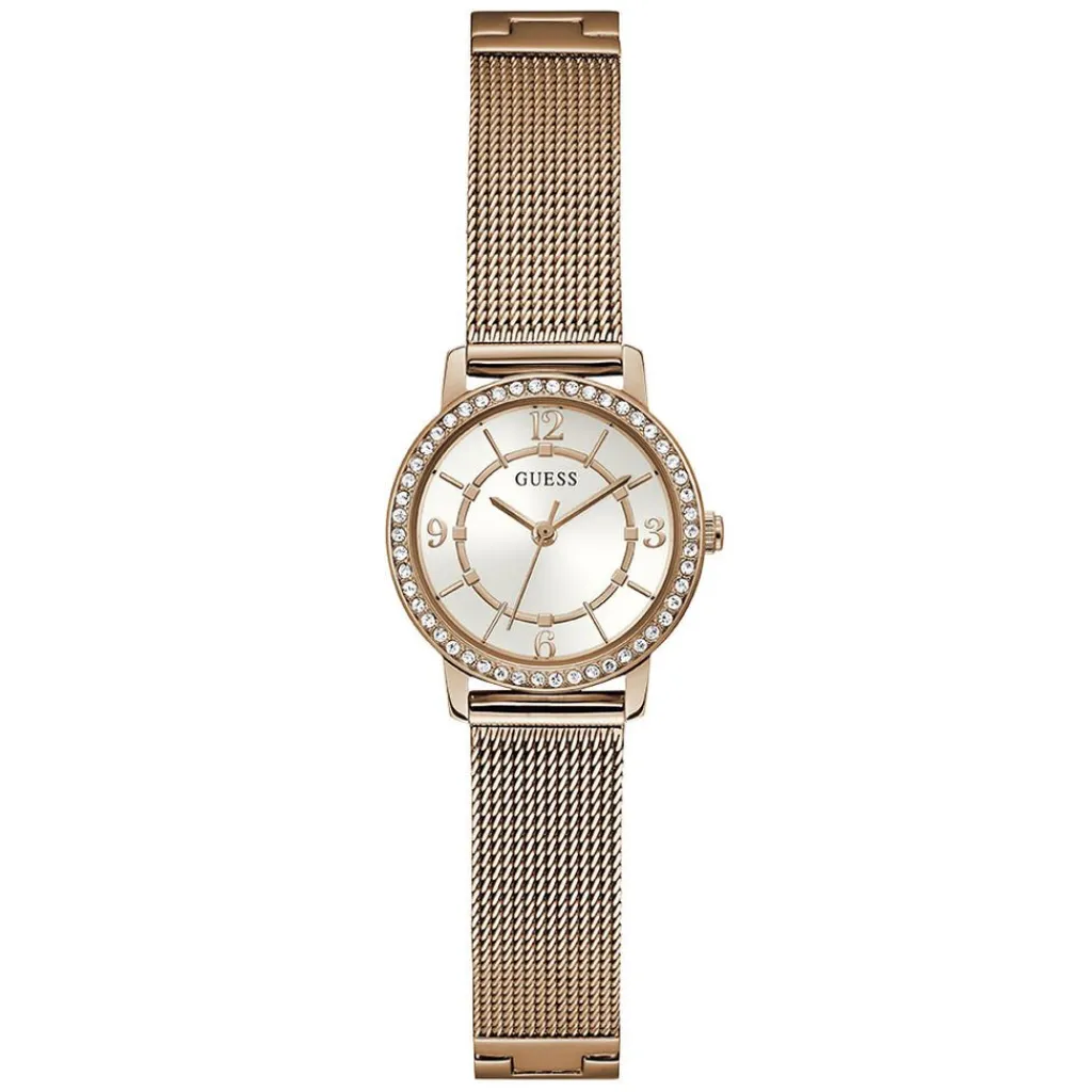GUESS Montre Melody Blanc cadran doré fond blanc bracelet acier rose Sale