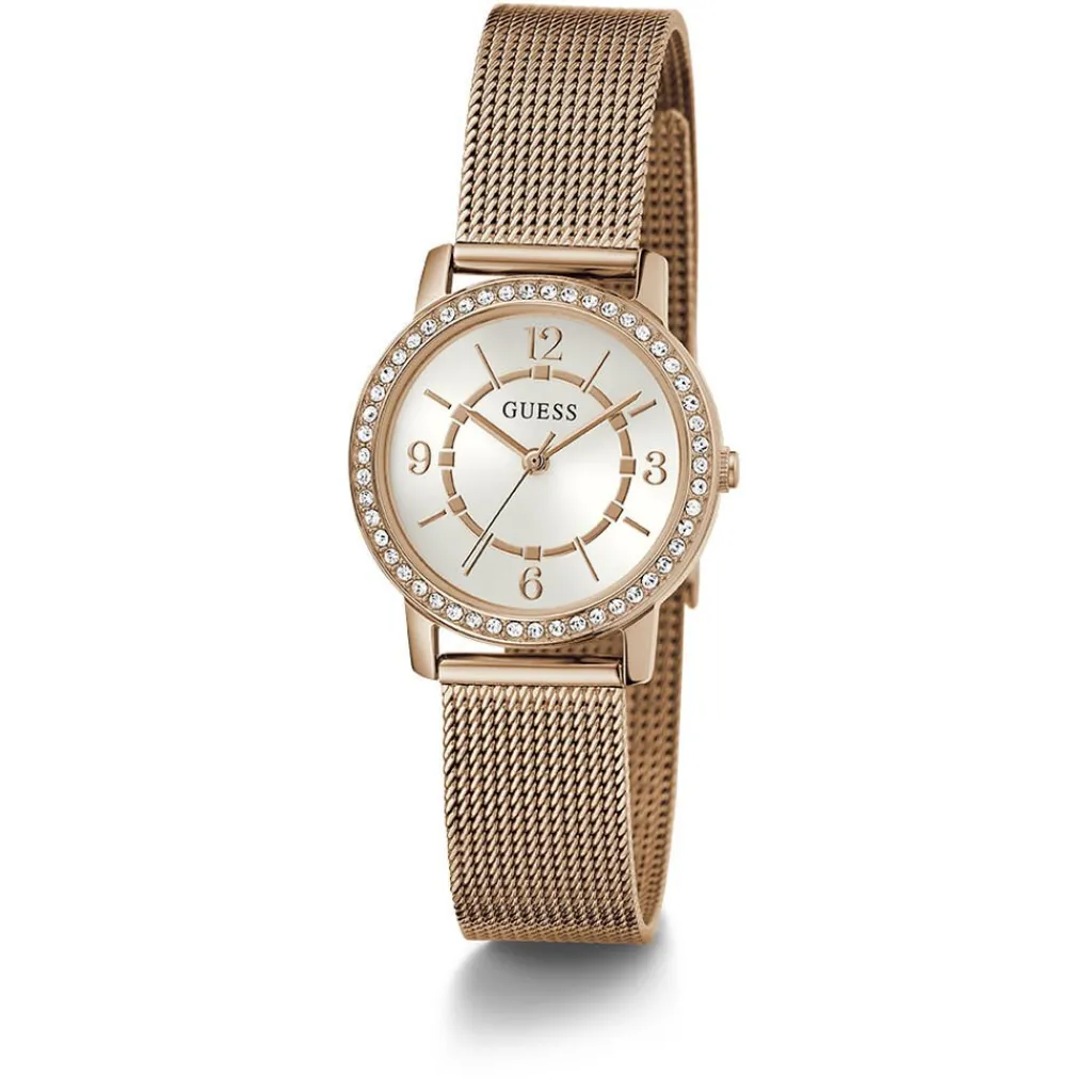 GUESS Montre Melody Blanc cadran doré fond blanc bracelet acier rose Sale